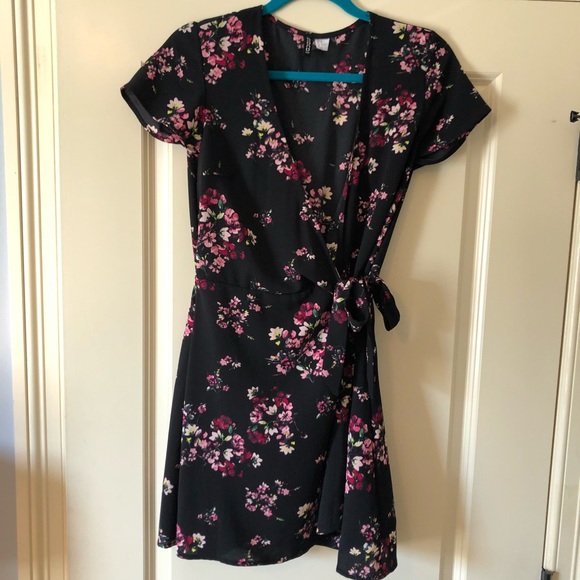Black Floral Wrap Dress - Picture 2 of 5